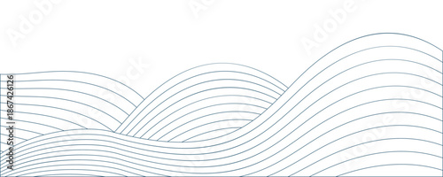 Sea wave line pattern. Blue wavy water abstract background, japanese ocean tide texture