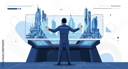 Futuristic City Architect Utilizing Advanced Technology for Urban Planning and Design Visualization