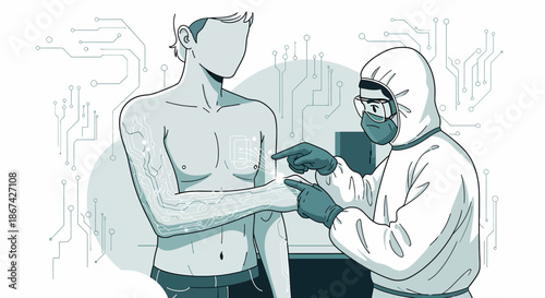 Futuristic medical examination of patient with advanced digital bio-interface technology