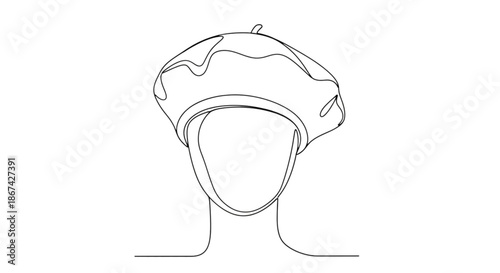 French beret outline illustration with minimalist design  