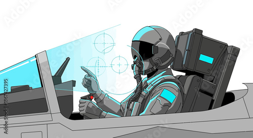 Advanced flight simulation concept featuring a pilot interacting with holographic technology