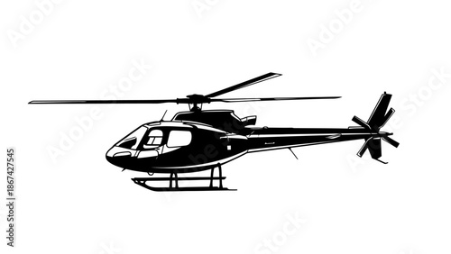 Modern Helicopter Air Transport Vehicle Side View Silhouette Isolated White Background
