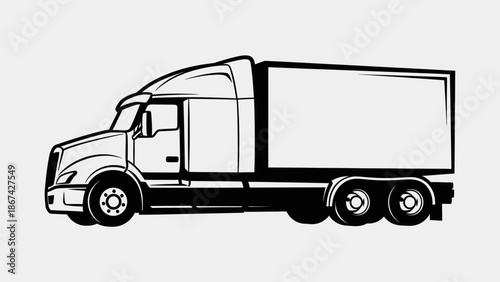 Heavy Duty Semi Truck Side View Silhouette Logistics Transport Isolated White Background