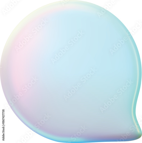 Glass holographic round empty speech bubble 3D vector icon, realistic volume text bubble, chat message dialogue cloud