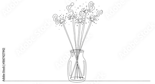 Sparklers arranged in a vase with a minimalist design on white background  