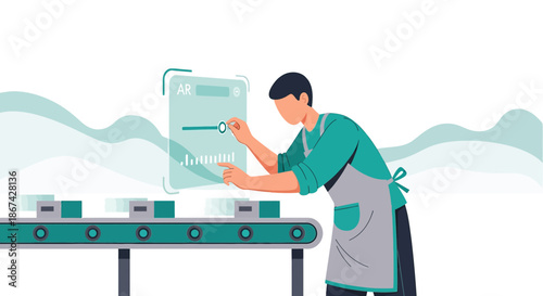 Augmented reality interface empowering factory worker optimizing production process with advanced