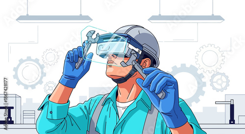 Augmented reality maintenance a worker in protective gear using ar for repair operations