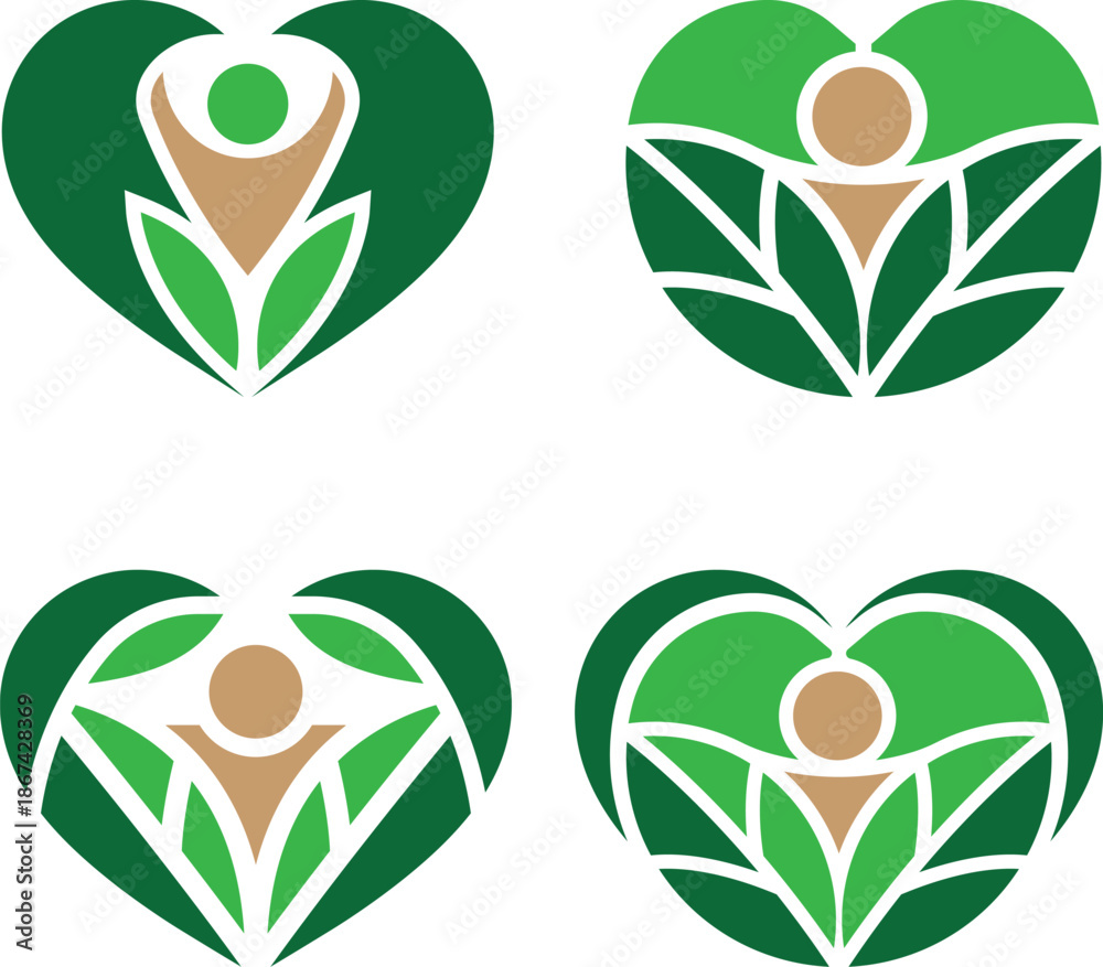 custom made wallpaper toronto digitalHeart And Nature Wellness Logo Collection – Modern Eco Health Symbols
