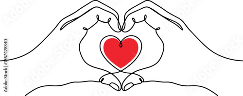 Hands forming a heart shape continuous one line drawing continuous one line drawing