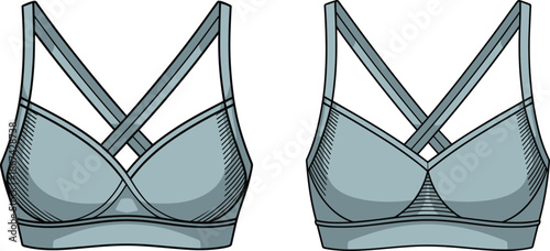 Two light blue sports bras with criss-cross straps on white background activewear athletic