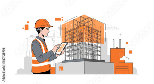 Digital architectural design: An engineer uses a tablet to oversee construction projects
