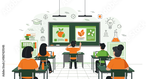 Engaging Biology Classroom Scene with Students and Interactive Learning Environment