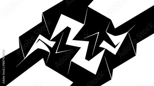 Dynamic Geometric Composition with Overlapping Black and White Jagged Polygons and Sharp Angles