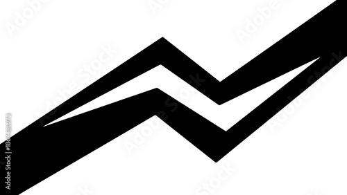 Dynamic black zigzag stripe moving diagonally across white background, sharp geometric abstract design element