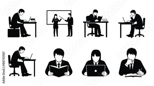 Diverse group of people studying working and teaching a vector illustration
