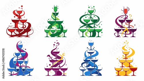 Colorful champagne towers festive illustrations of celebrations and events