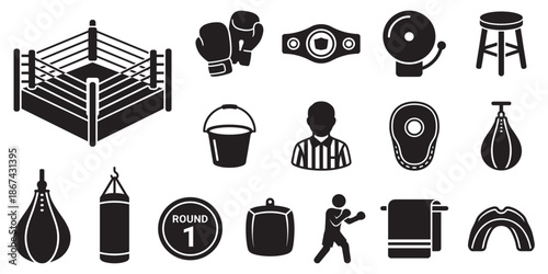 Set of boxing icons. Vector Illustrator. 
