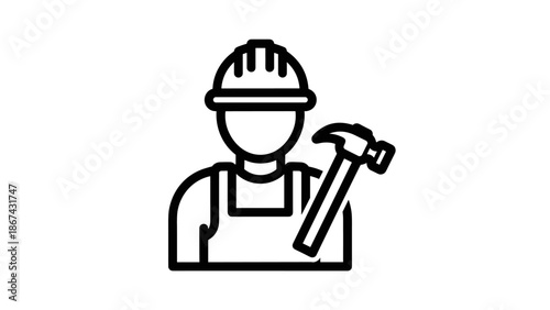 A construction worker holding a hammer in a simple illustration style