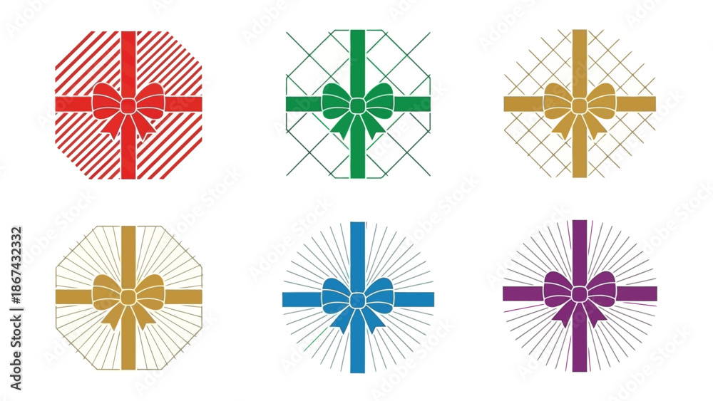 Fototapeta premium Colorful gift box designs with bows festive decorations and holiday themes