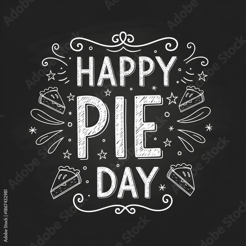Happy Pie Day Chalkboard Typography - Hand Drawn Vector Illustration