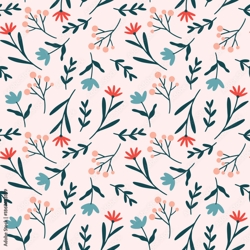 Fototapeta premium cute floral vector pattern with colorful flowers for gift wrapping paper
