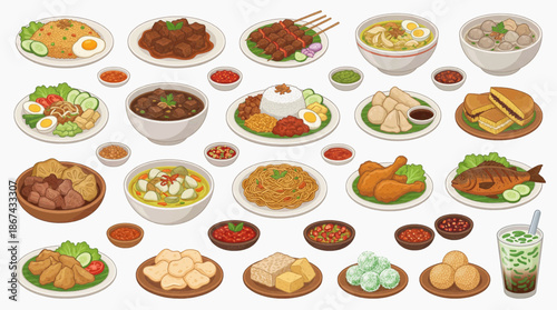 Indonesian Traditional Food Collection Vector Illustration