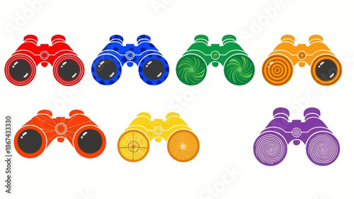 Colorful binoculars array vector illustrations for design and conceptual use