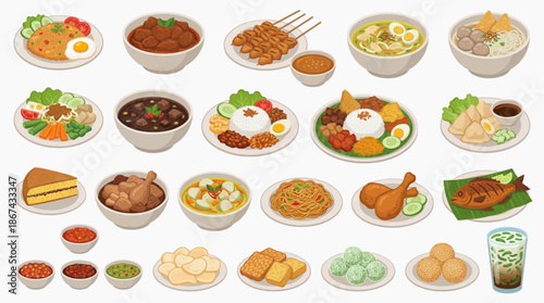 Indonesian Traditional Food Collection Vector Illustration