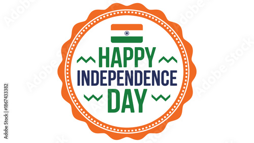 Happy independence day badge design with india tricolor elements for national celebration, patriotic greeting, festival poster and cultural event concept