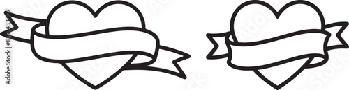 Simple black outline hearts with blank banners ready for custom text or creative designs