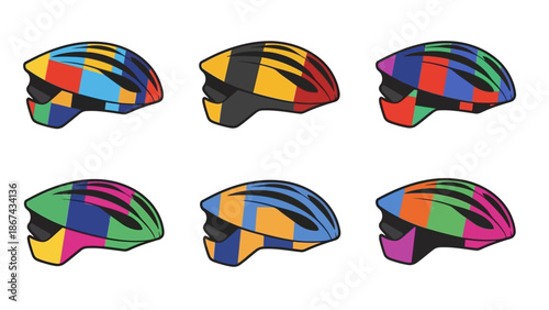 Colorful bicycle helmets assortment isolated on white background with copy space