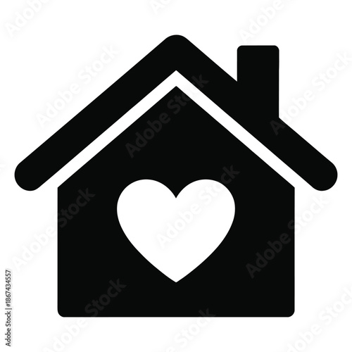 Home with heart icon symbol representing love, care, real estate comfort, family housing and property insurance concept