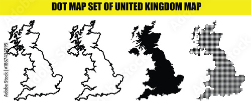set of vector silhouettes of the dot map of United Kingdom