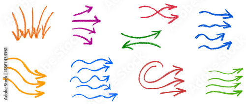 Multiple Arrows Crayon Chalk Drawing Doodle Vector Set