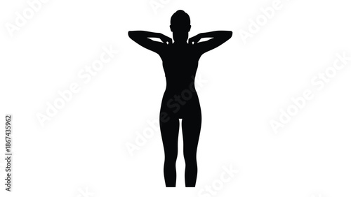 Silhouette of a person with arms outstretched facing forward in a black void