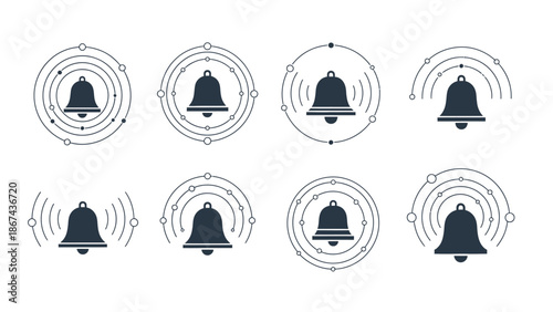 Iconic bell notifications vector illustrations of alerts and reminders