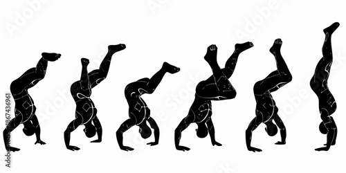 A sequence of human silhouettes demonstrating various acrobatic and gymnastic poses
