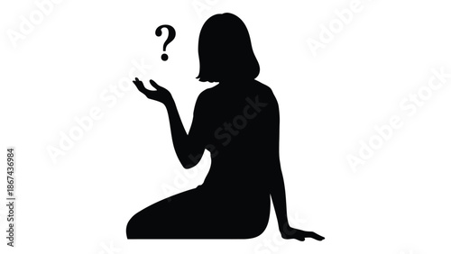 Silhouette of a woman questioning with a question mark overhead