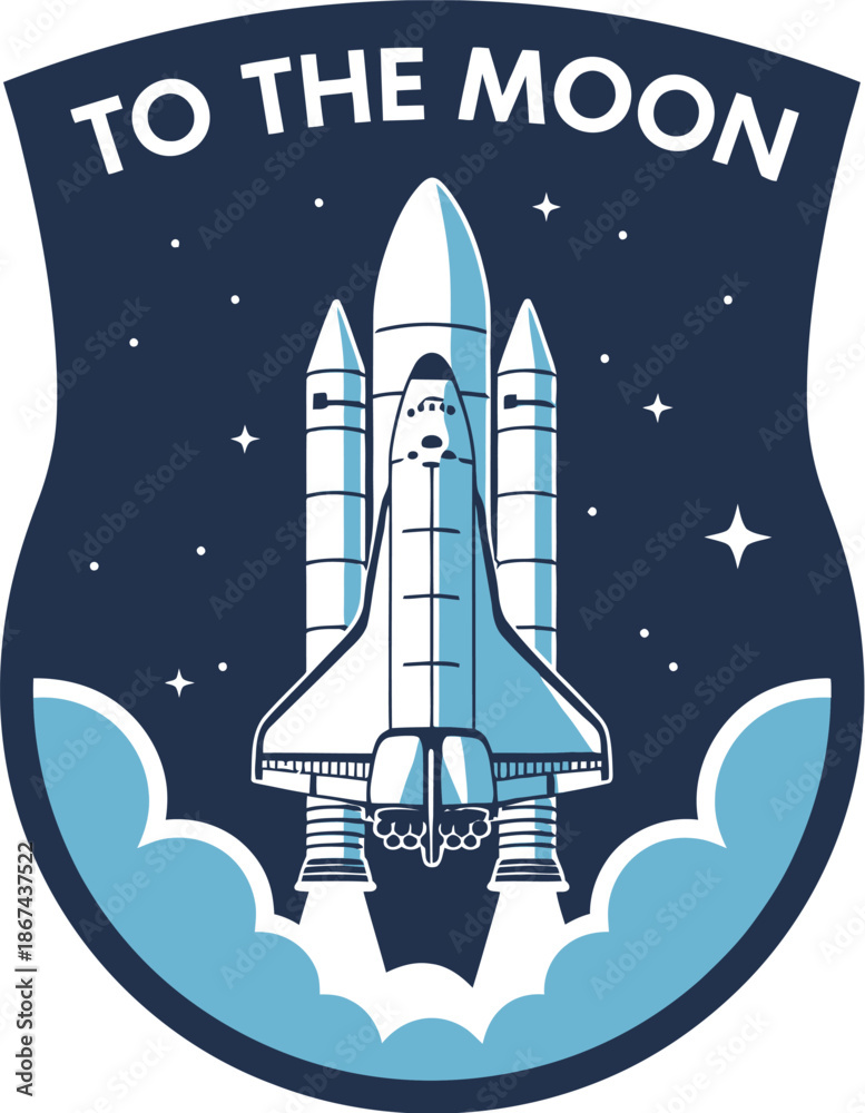 Obraz premium Blue and white space shuttle launching to the moon