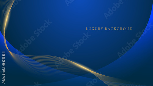 Abstract luxury blue background with shiny gold lines. Design for banner, poster, award, nomination, presentation. Vector illustration.