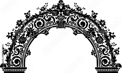 Elegant floral archway design element for weddings, invitations, and vintage decor projects; timeless style and scalable for any creative design need