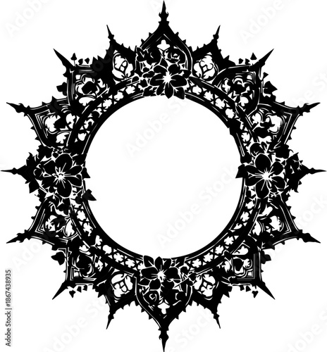 Intricate floral mandala design provides a stunning decorative frame, ideal for adding an elegant, artistic touch to your creative projects and designs