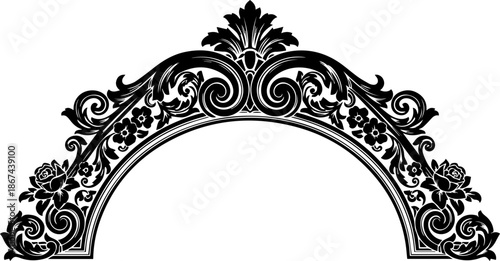 Elegant floral ornament with swirling flourishes, perfect for wedding invitations, certificates, or vintage designs, adding a touch of sophistication and charm