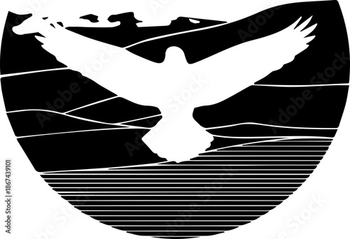 Stunning eagle soaring over mountains, a symbol of freedom and adventure, perfect for travel, nature, or inspirational designs, originally vector art