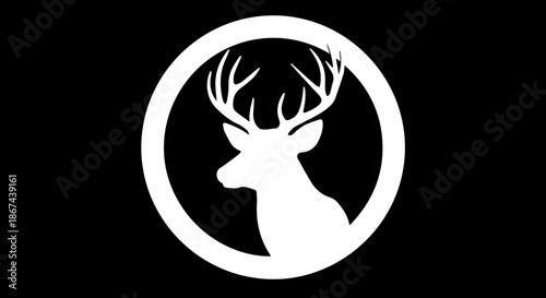 Elegant deer silhouette with antlers in circle, a symbol of nature, wild beauty, and classic design, ideal for brands seeking a touch of rustic sophistication