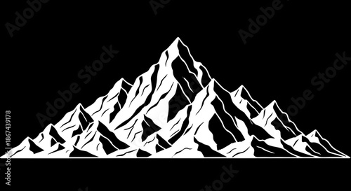 Majestic mountain range vector illustration for outdoor adventure brand logo or travel poster, evoking a sense of freedom and exploration in the wilderness