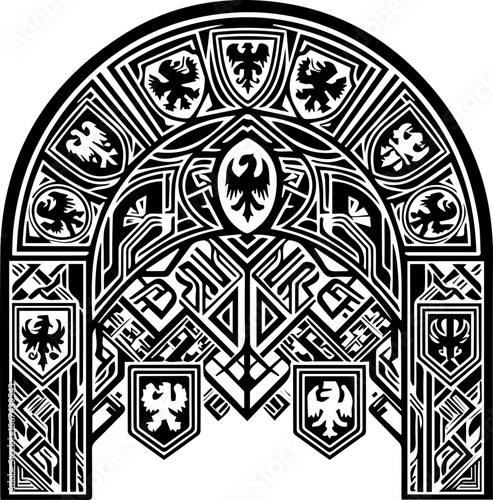 Stunning heraldic emblem design, originally a scalable vector graphic, showcasing elegant eagle motifs and intricate patterns for a classic, timeless look