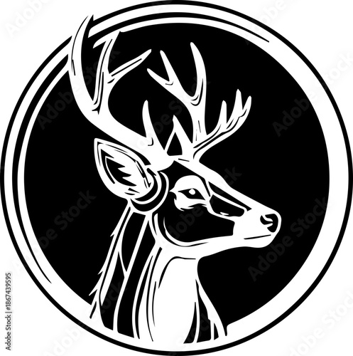 Majestic stag emblem with striking antlers, perfect for branding, rustic designs, and nature-inspired projects, originally a scalable vector graphic