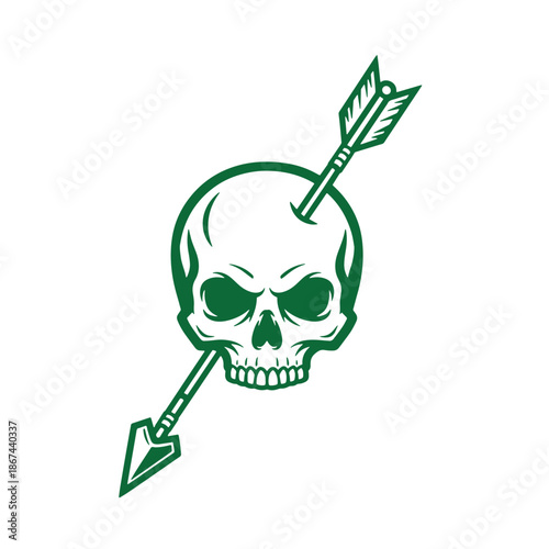 Green skull with arrow through it on white background  symbol for danger or warning sign