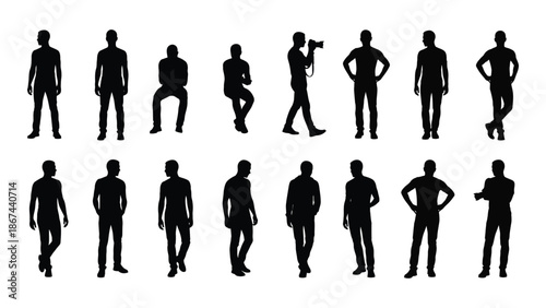 Collection of diverse black silhouettes showing people in various poses and activities